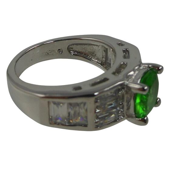 Vintage Sterling Silver Simulated Diamond Emerald Engagement Wedding Ring Band 7 - Picture 6 of 10